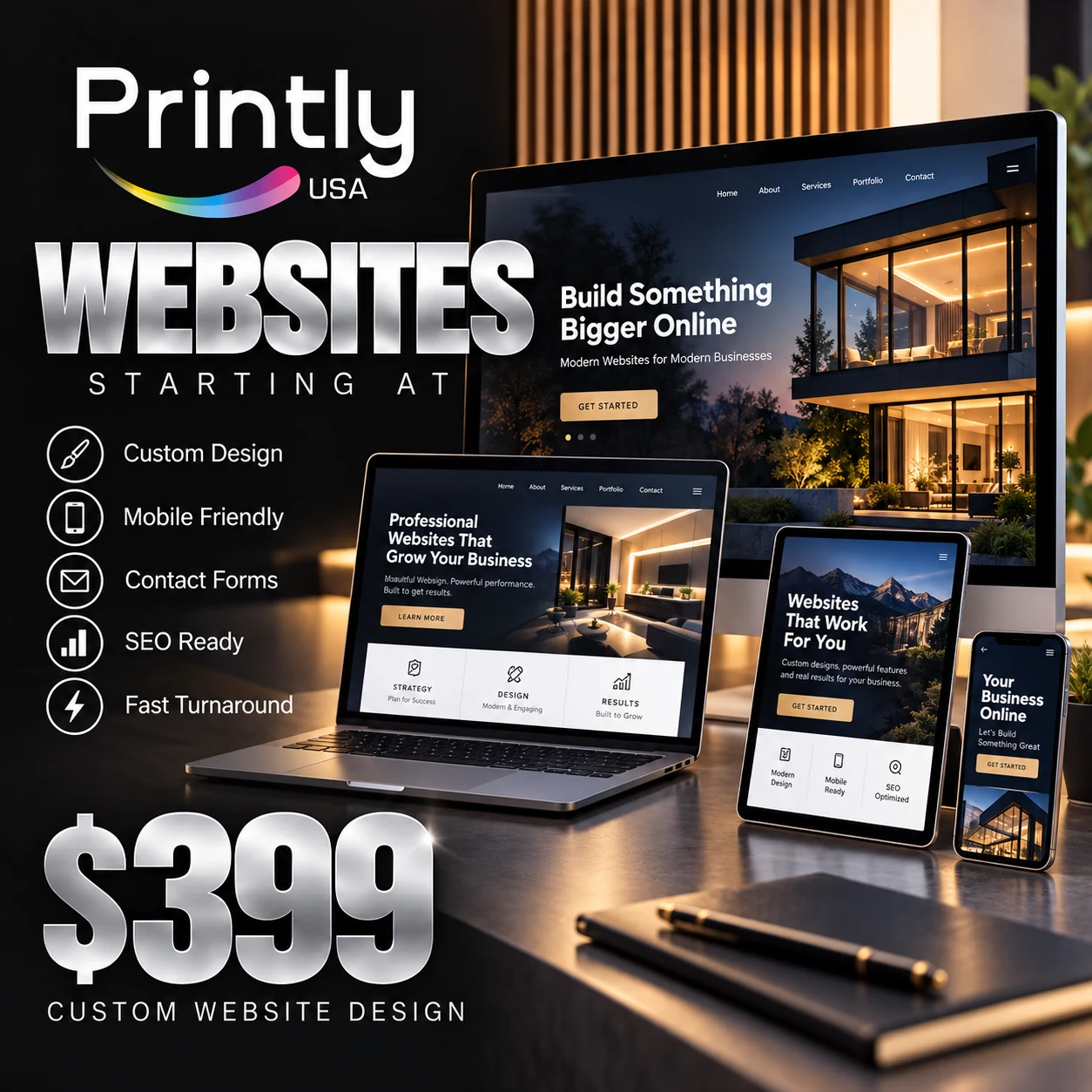 Printly USA website design promotion — $399
